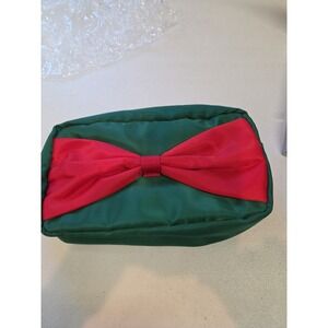 Holiday Green Red Bow Makeup Bag Nylon Cosmetic‎ Travel Pouch Organizer Gift New
